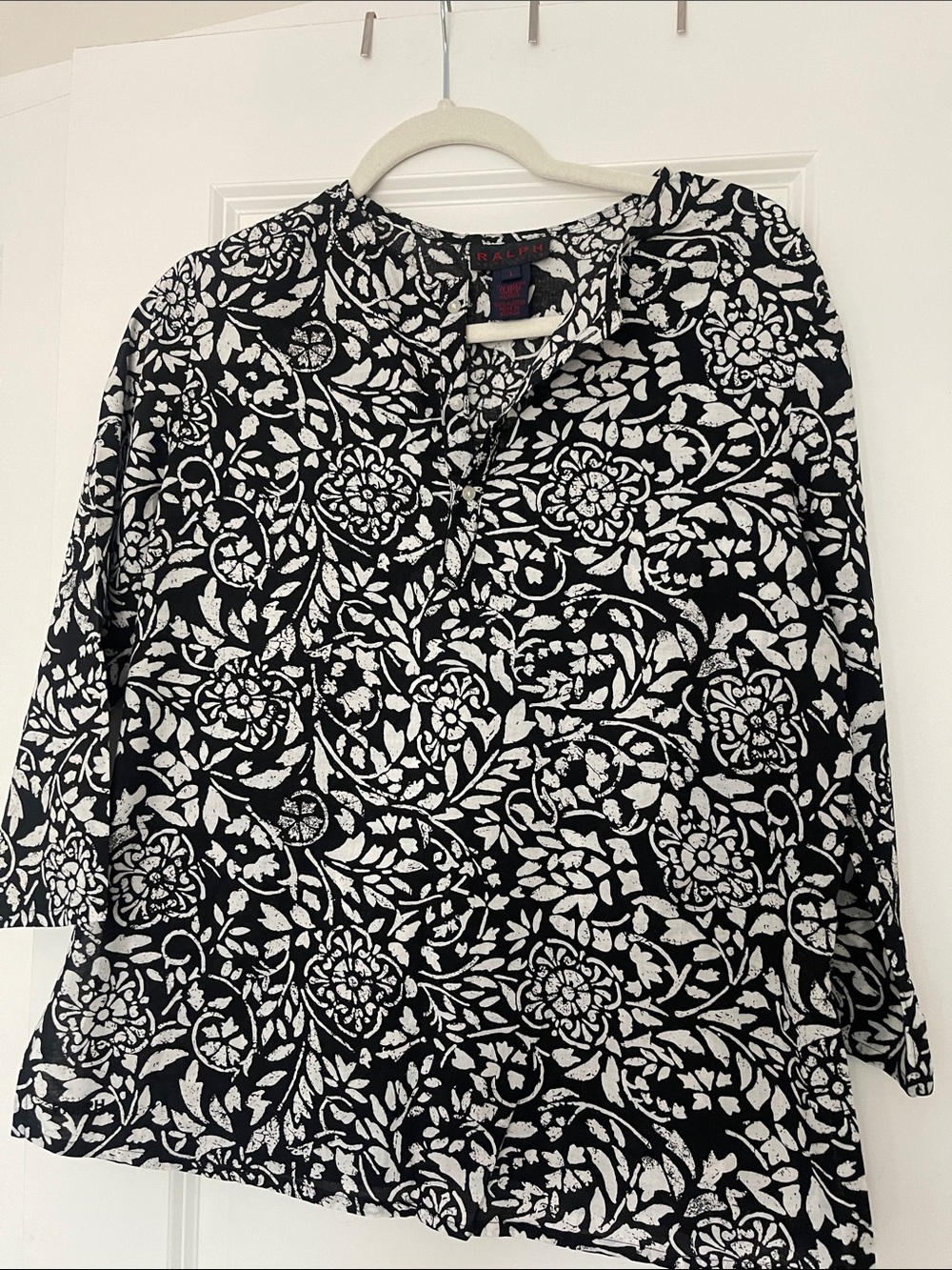 Ralph Lauren Black & White Floral-Pattern Tunic Top